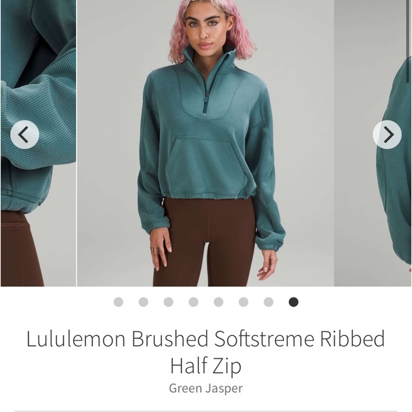 Lululemon brushed Softstreme ribbed half zip jacket GREEN JASPER Sz 8 - Picture 1 of 10